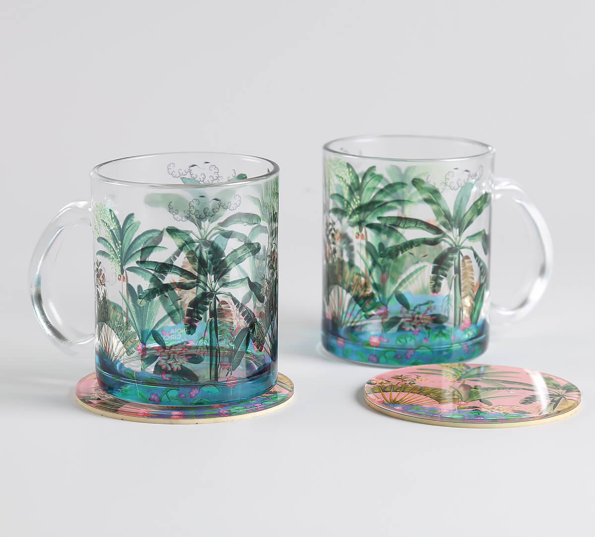 Tropical Daze Glass Mugs & Coasters Combo Set of 2