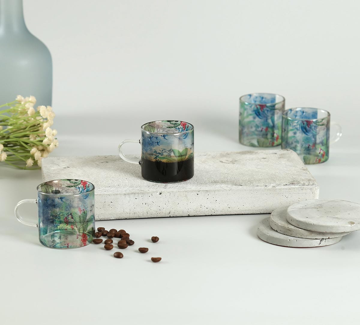 Tropical View Glass Espresso Mug Set of 4