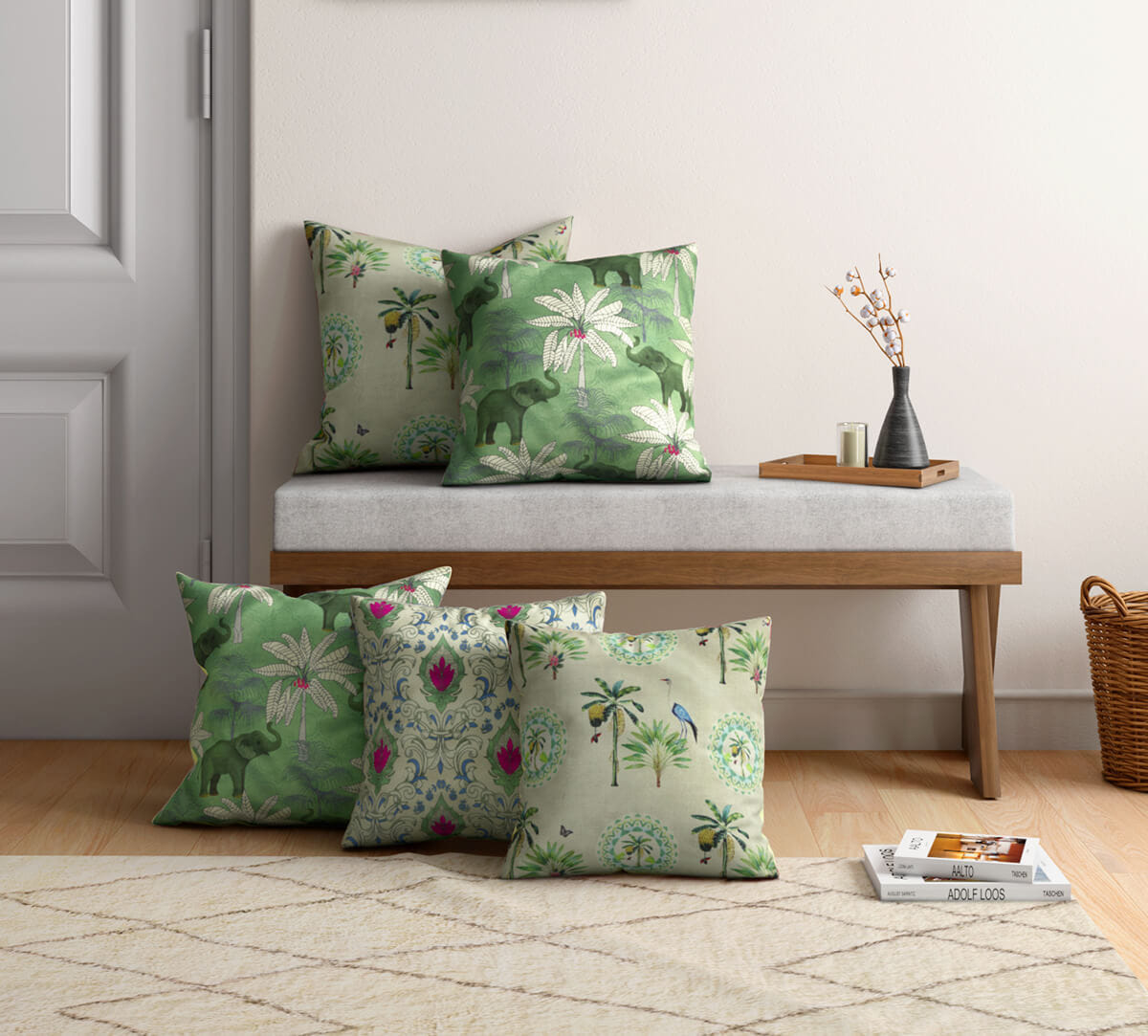 Tuskers of Trivandrum Blended Velvet Cushion Cover Set of 5
