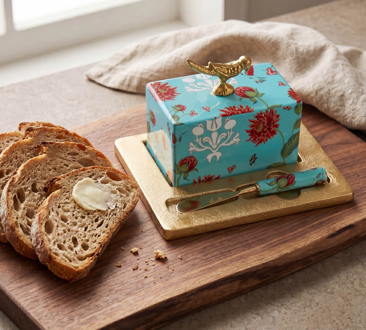 Zinnian Jazz Butter Dish with Butter Knife