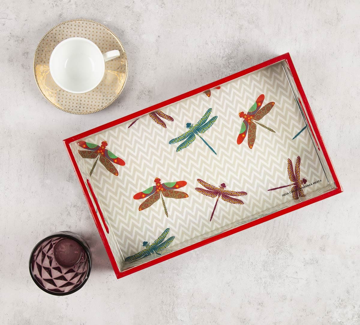 Chevron Dragonflies Rectangle Serving Tray