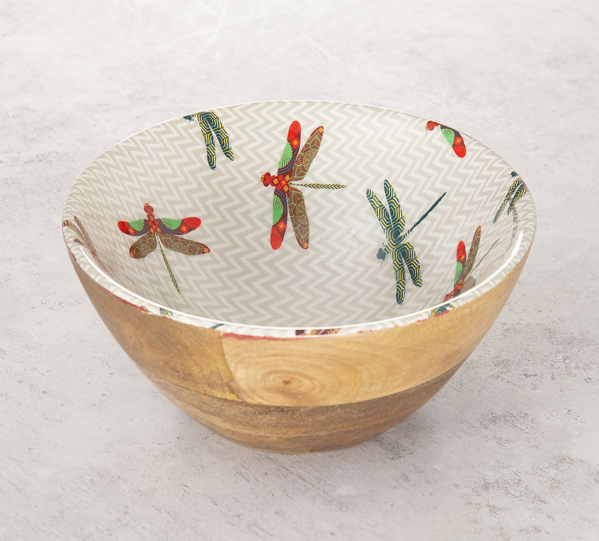 Chevron Dragonflies Wooden Bowl