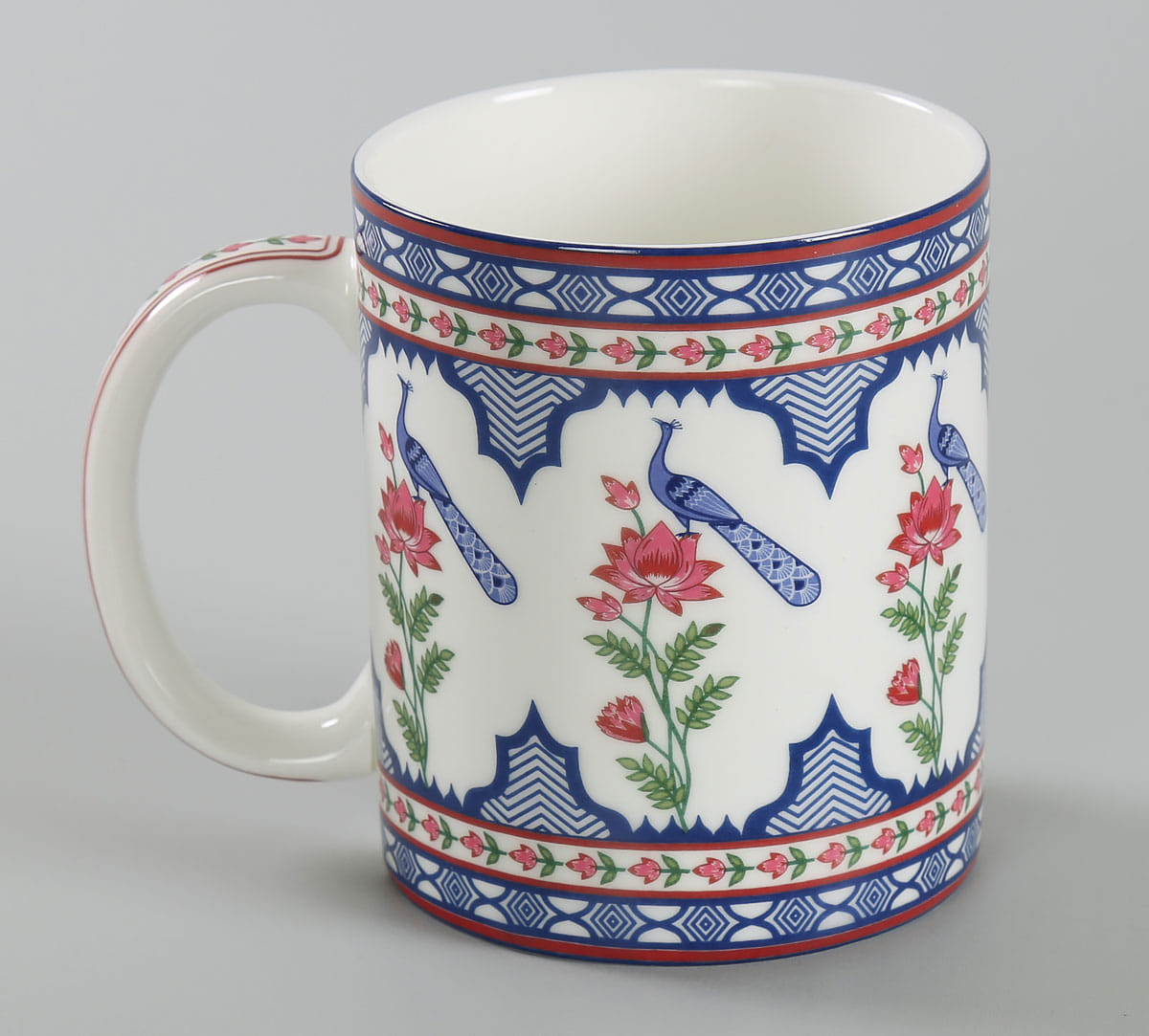 Chevron Perching Peacock Coffee Mug Set of 2