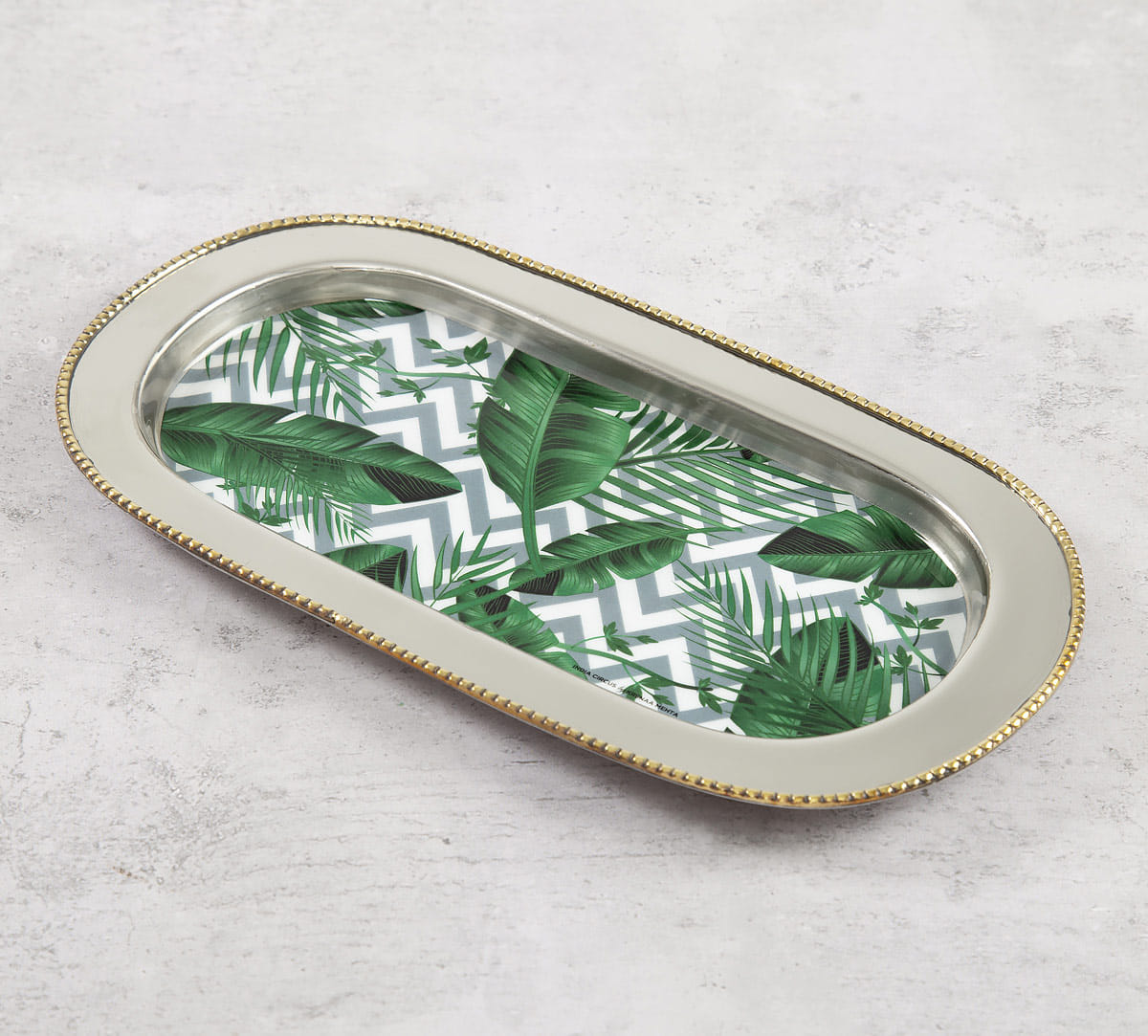 Chevron Tropical Leaves Steel Serving Tray