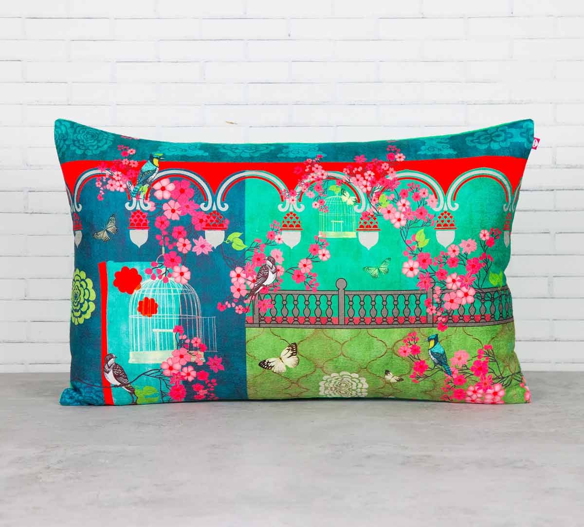 Chirping Birds Realm 20" x 12" Blended Velvet Cushion Cover