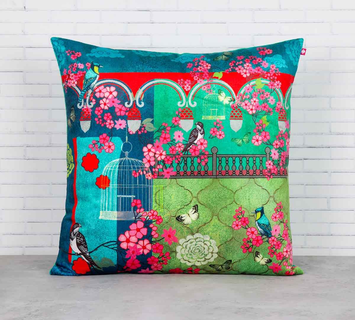 Chirping Birds Realm Blended Velvet Cushion Cover