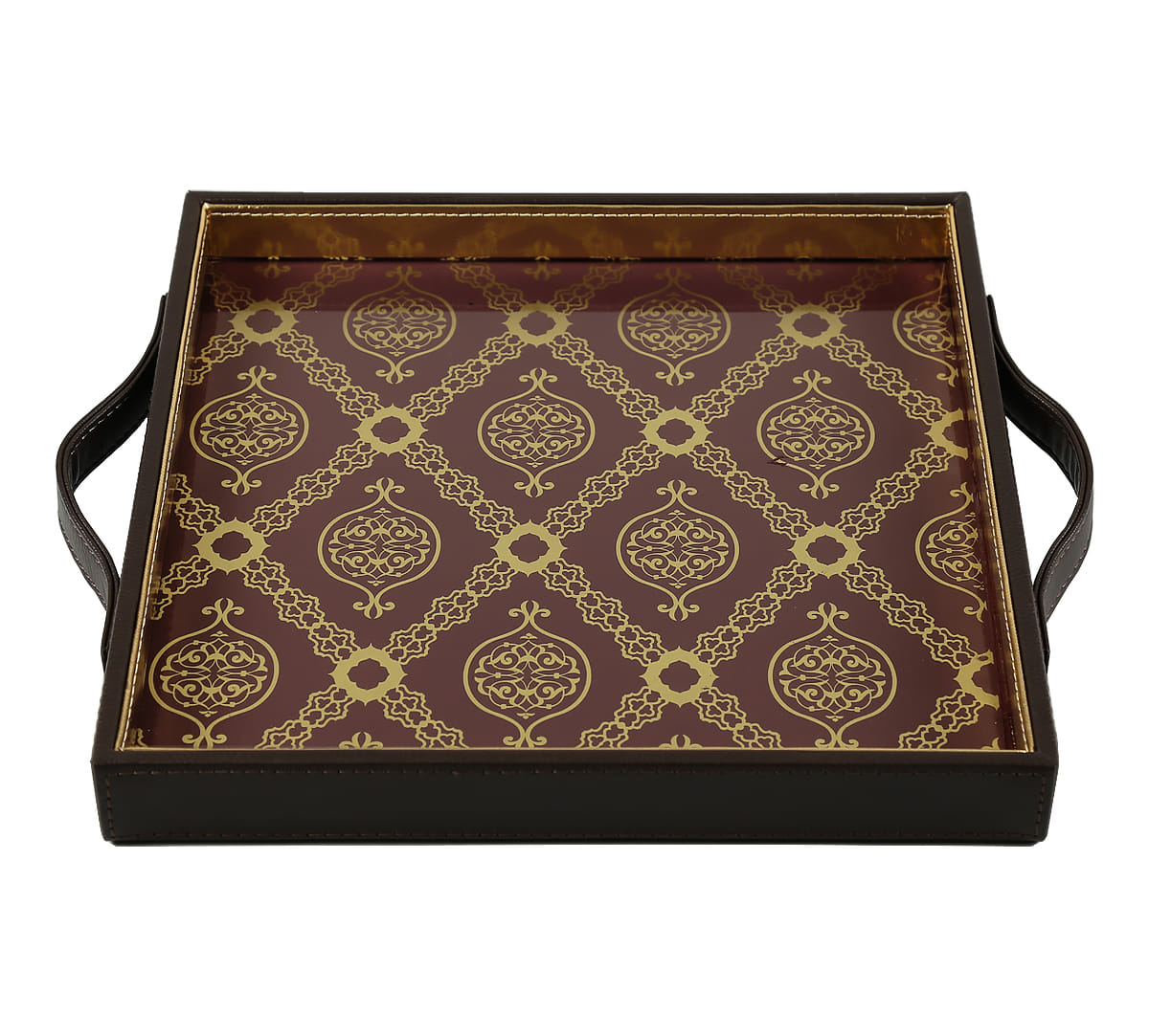 Damask Print Leather Tray