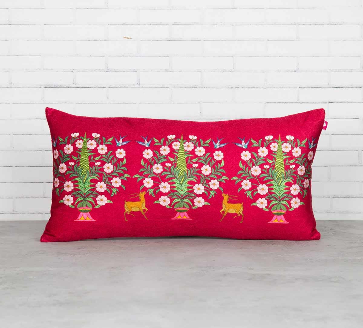 Deer and Conifer Garden 16" x 8" Blended Velvet Cushion Cover