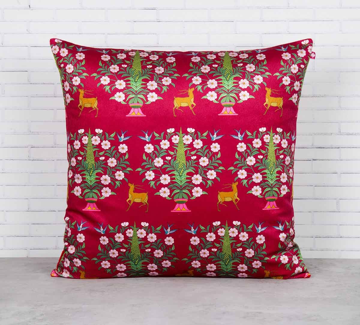 Deer and Conifer Garden Blended Velvet Cushion Cover