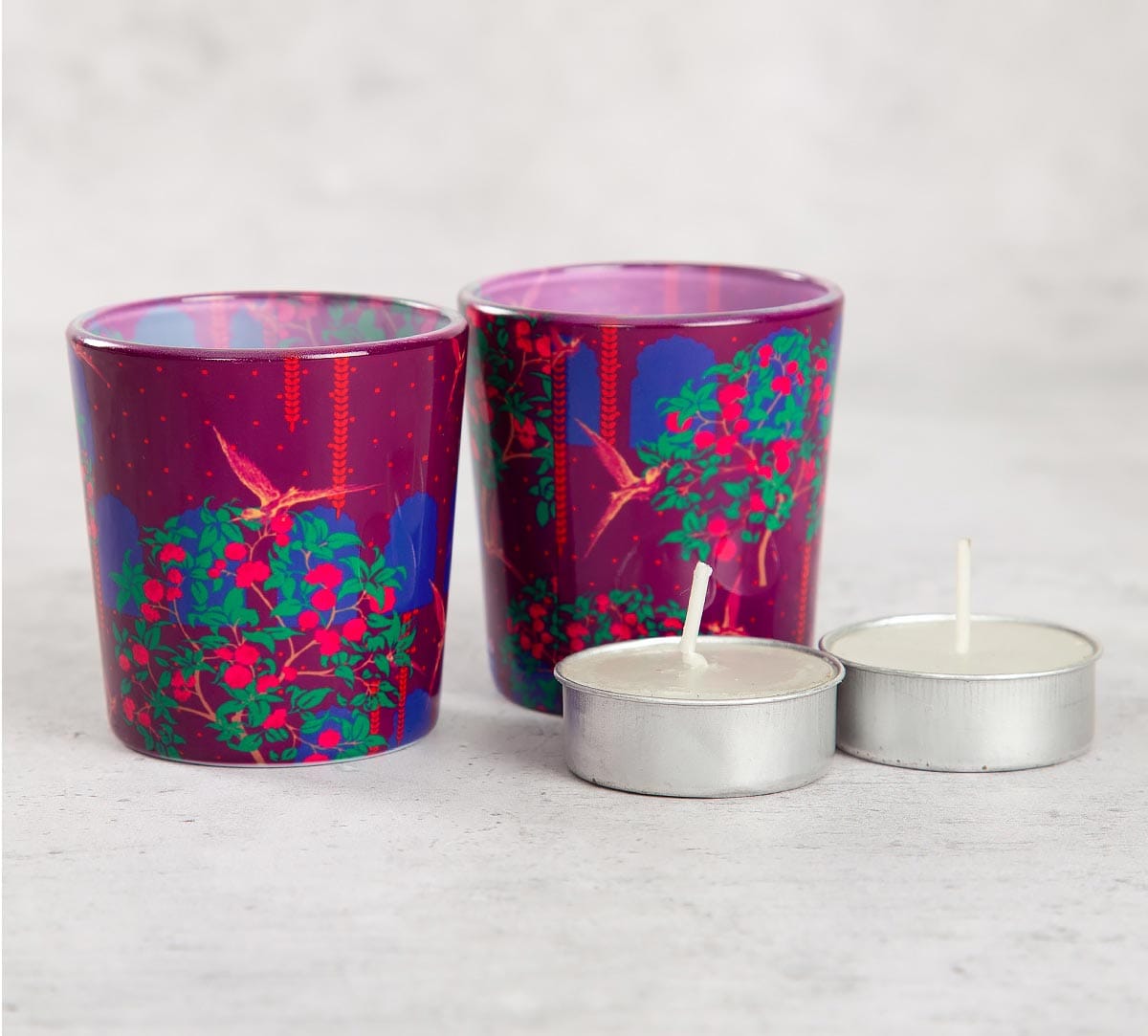 Eggplant Berry Pecker Tea Light Holder Set of 2