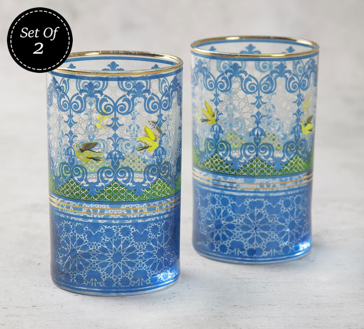 Flight of Birds Small Glass Tumbler (Set of 2)