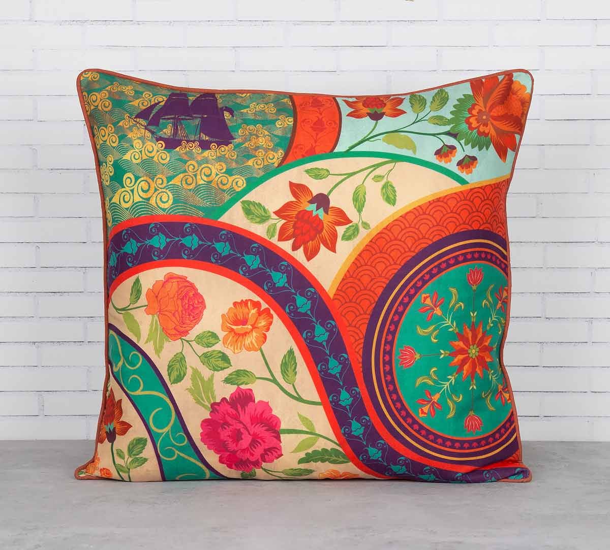 Floral Embroidery Satin Blend Cushion Cover