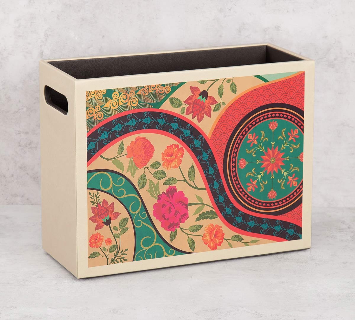 Floral Embroidery Leather Magazine Holder