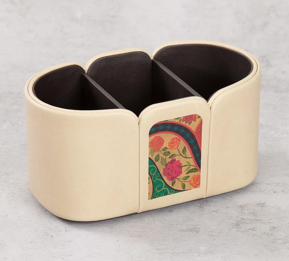 Floral Embroidery Leather Desk Organiser