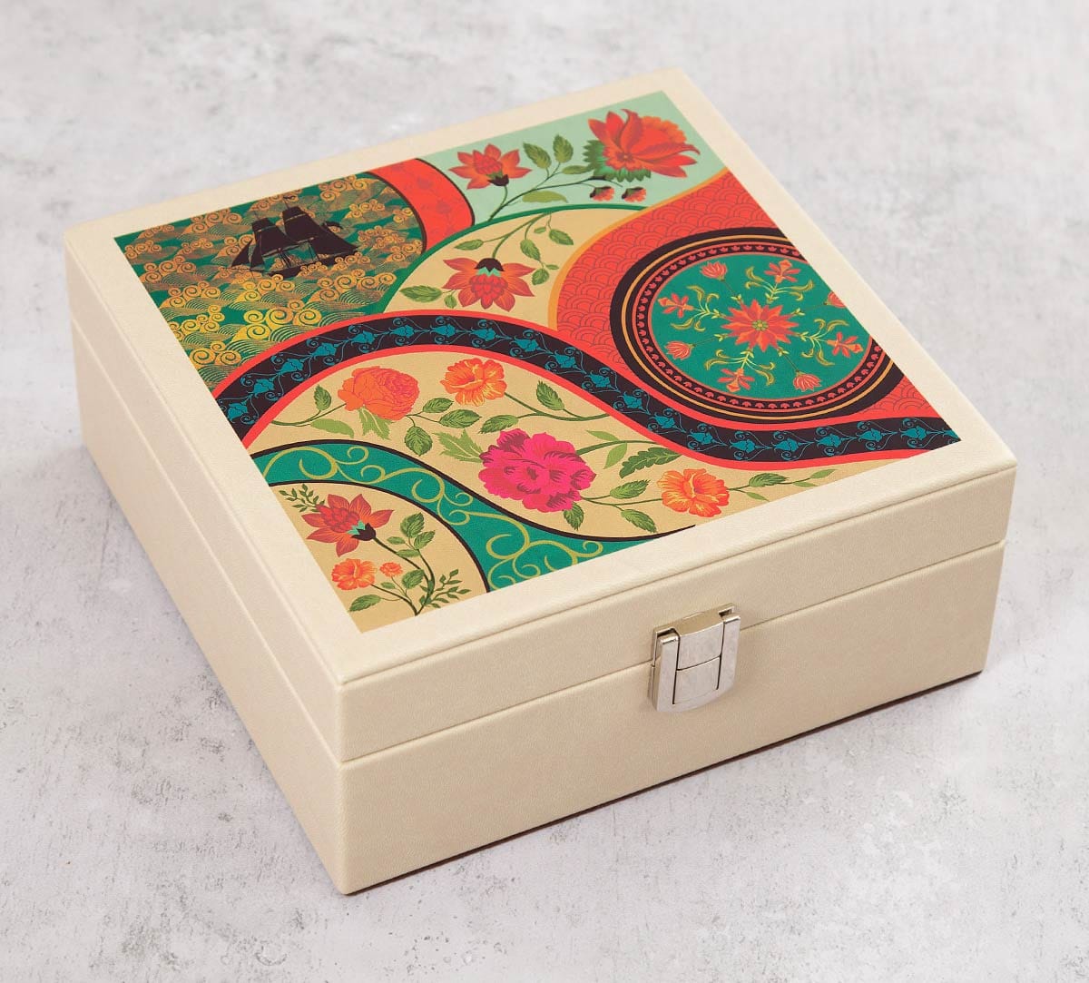 Floral Embroidery Leather Jewellery Box