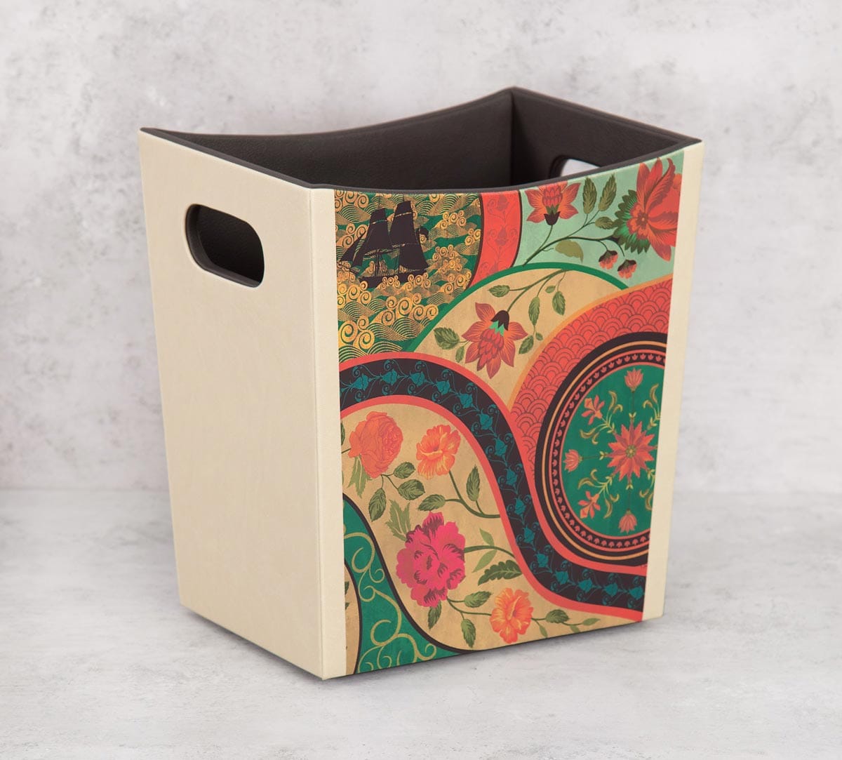 Floral Embroidery Leather Storage Bin