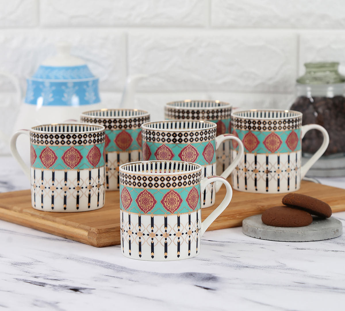 Floral Reed Coffee Mug Set of 6