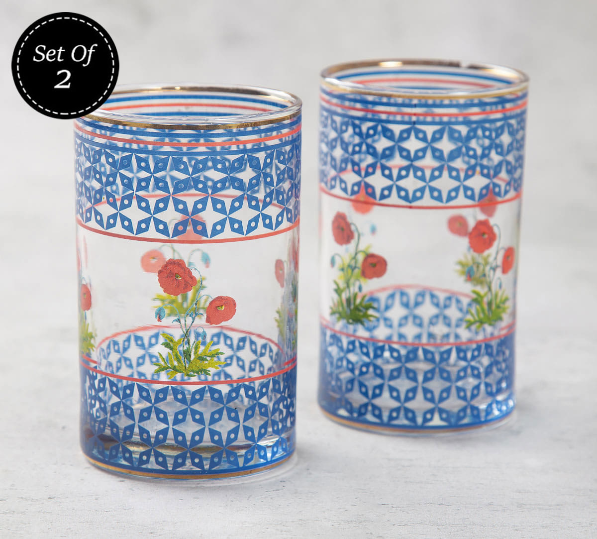Flowers and Ferns Small Glass Tumbler (Set of 2)