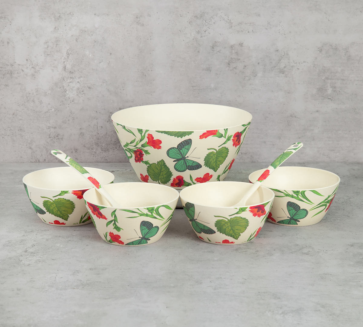 Fluttering Extravagance Bamboo Salad Bowl Set