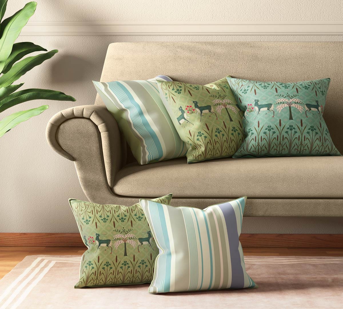 Geometrical Deer's Cushion Cover Set of 5