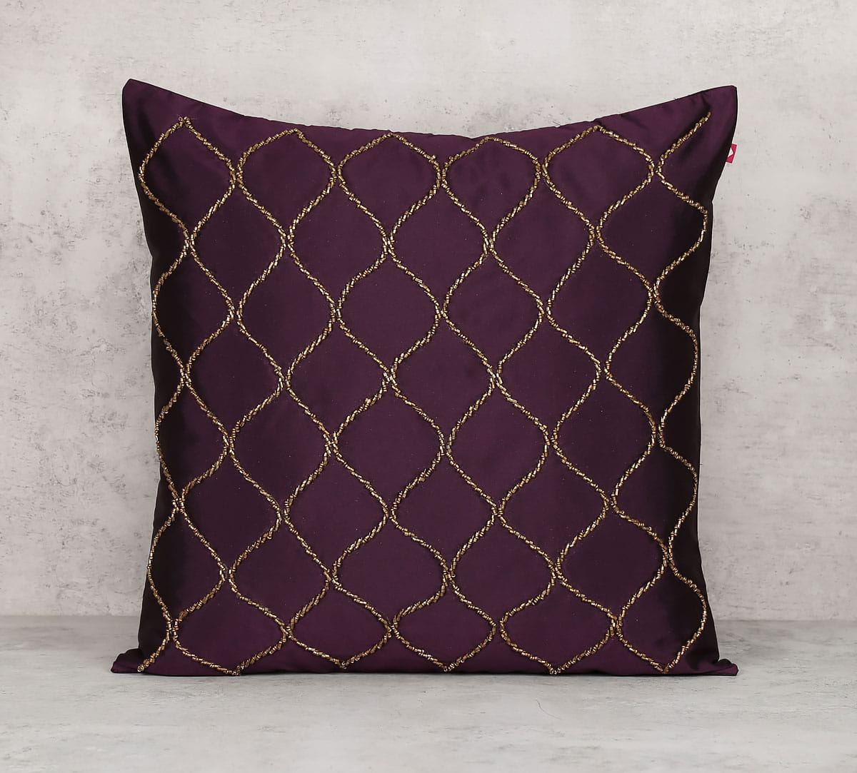 Gold Bead Hand Work Purple Cushion Cover