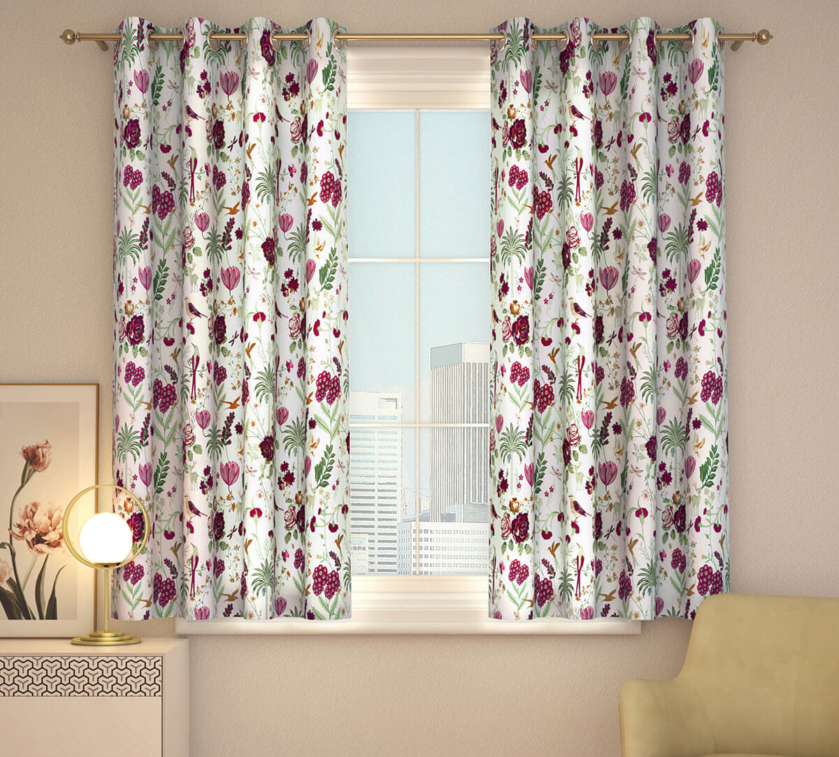 Grey Floral Galore Window Curtain