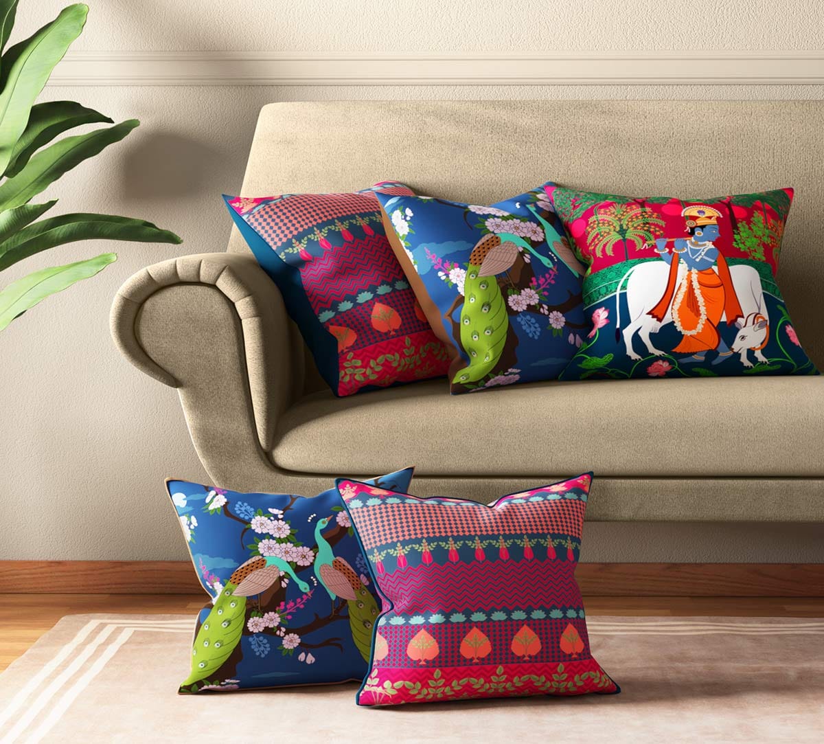 Krishna Baugh Cushion Cover Set of 5