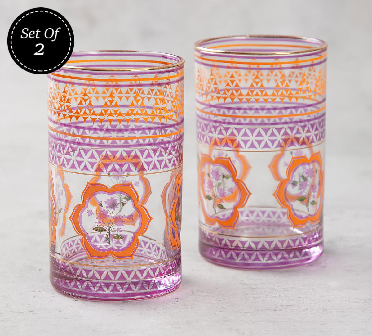 Lattice Lotus Small Glass Tumbler (Set of 2)