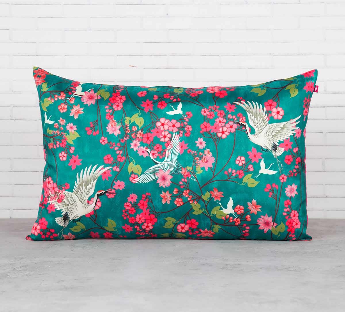 Flight of Cranes 20" x 12" Blended Taf Silk Cushion Cover