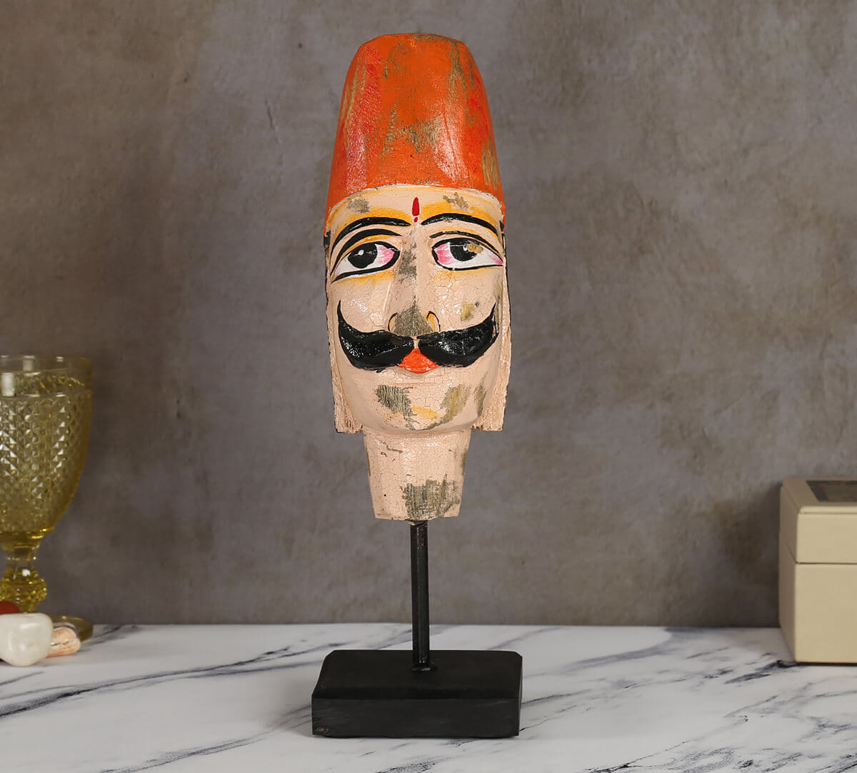 Magnolia Textured Wooden Mask on Stand- Man