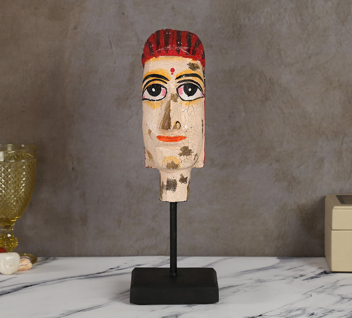 Magnolia Textured Wooden Mask on Stand- Woman