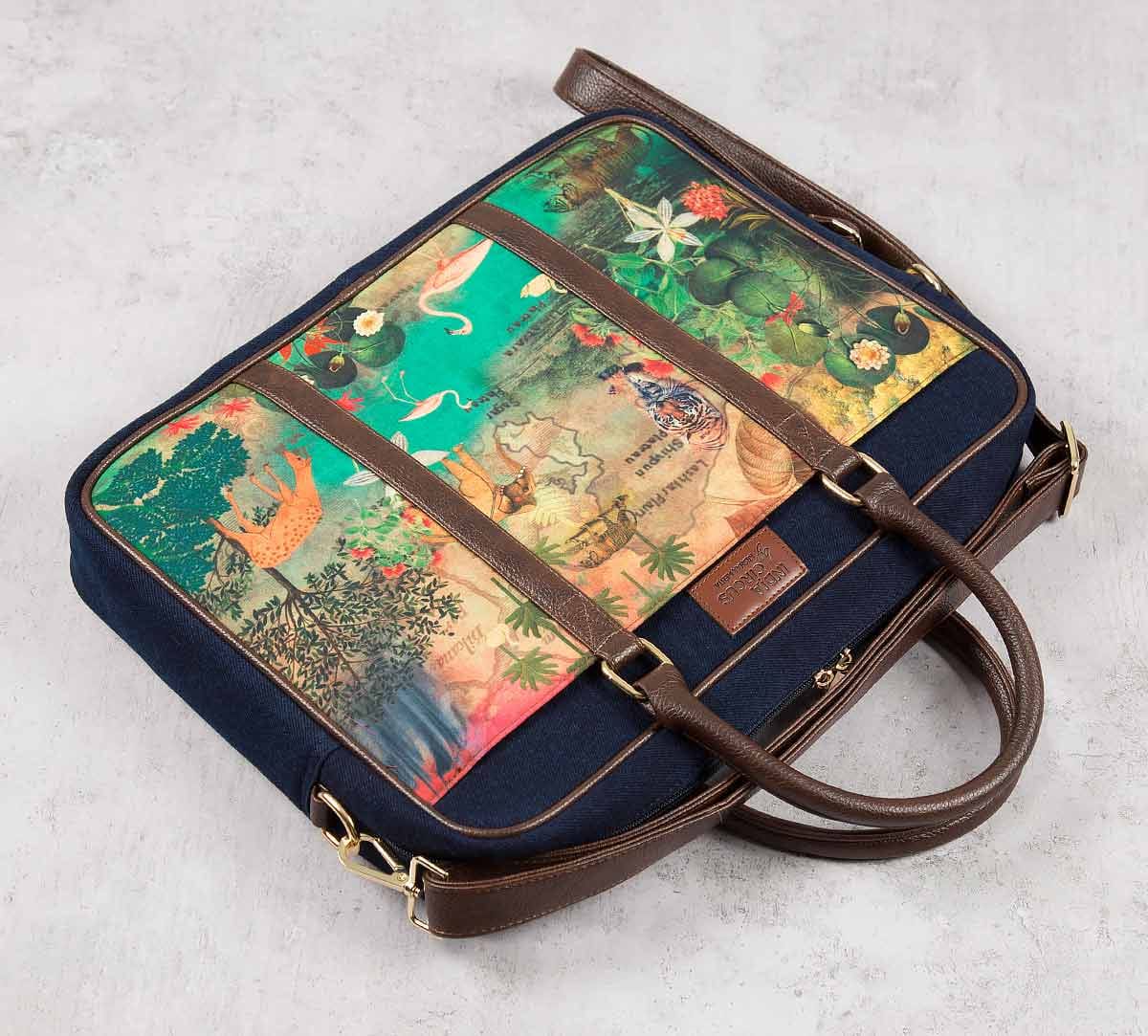 Mapping Animals Denim Laptop Bag