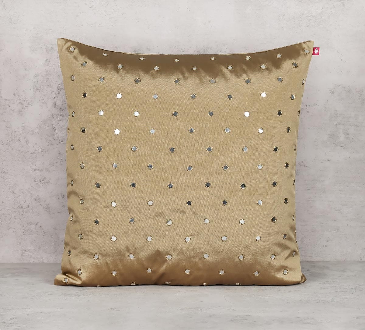 Mirror Hand Work Beige Cushion Cover