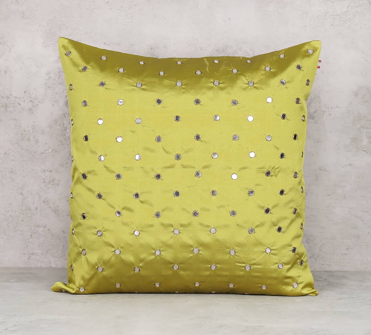 Mirror Hand Work Olive Green Cushion Cover
