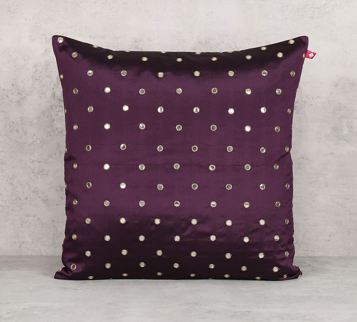 Mirror Hand Work Purple Cushion Cover