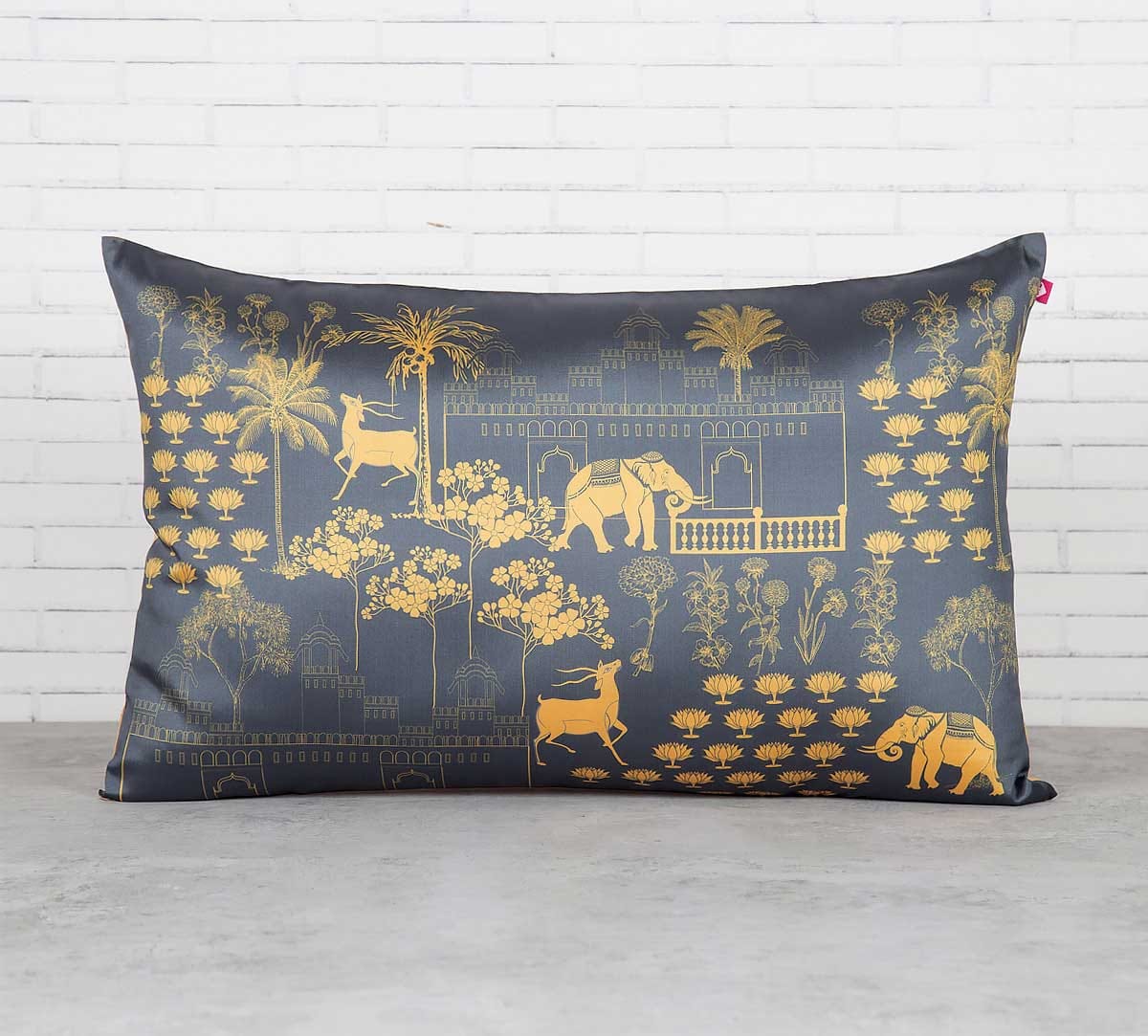 Palatial Courtyard 20" x 12" Blended Taf Silk Cushion Cover