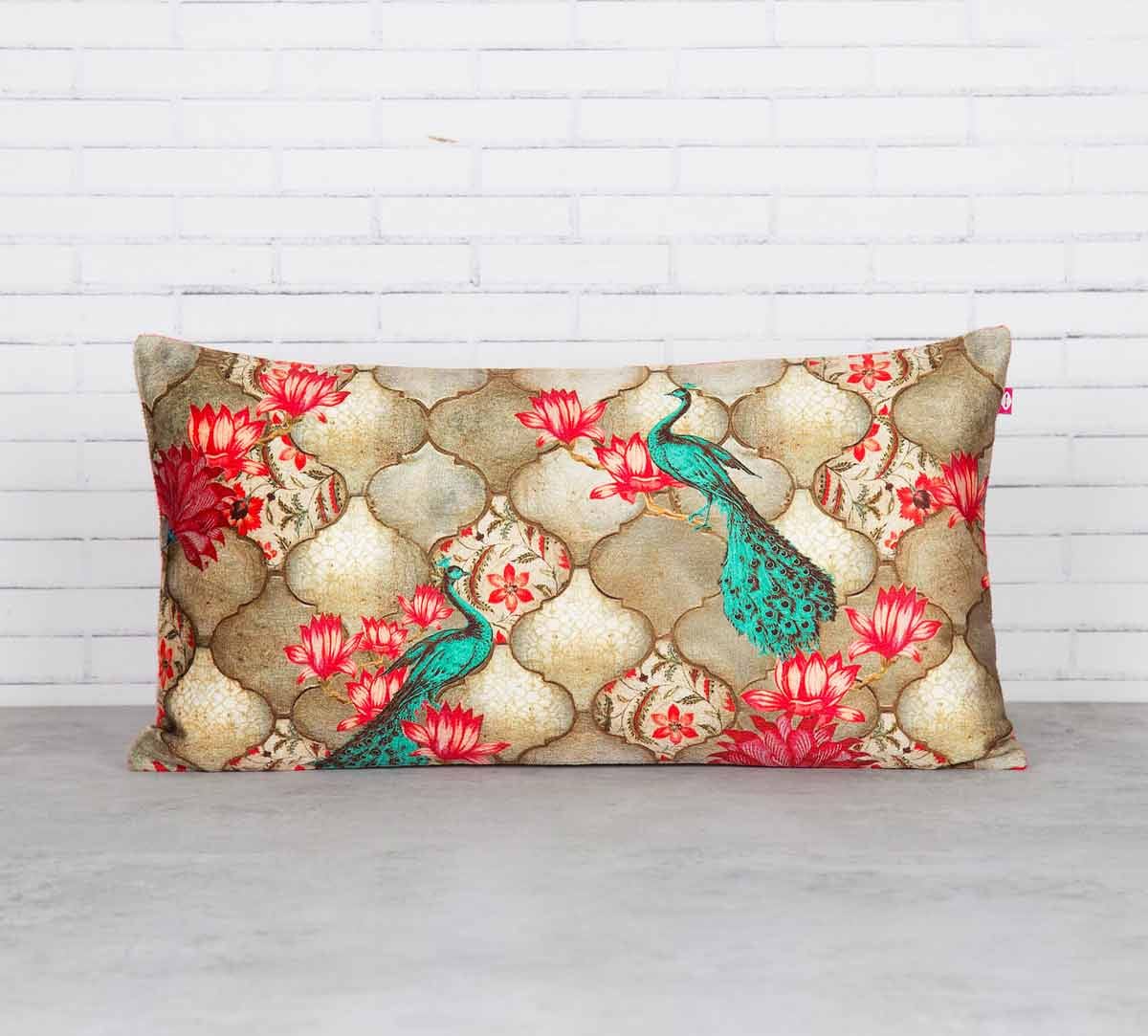 Peacocks Lotus Orchard 16" x 8" Blended Velvet Cushion Cover