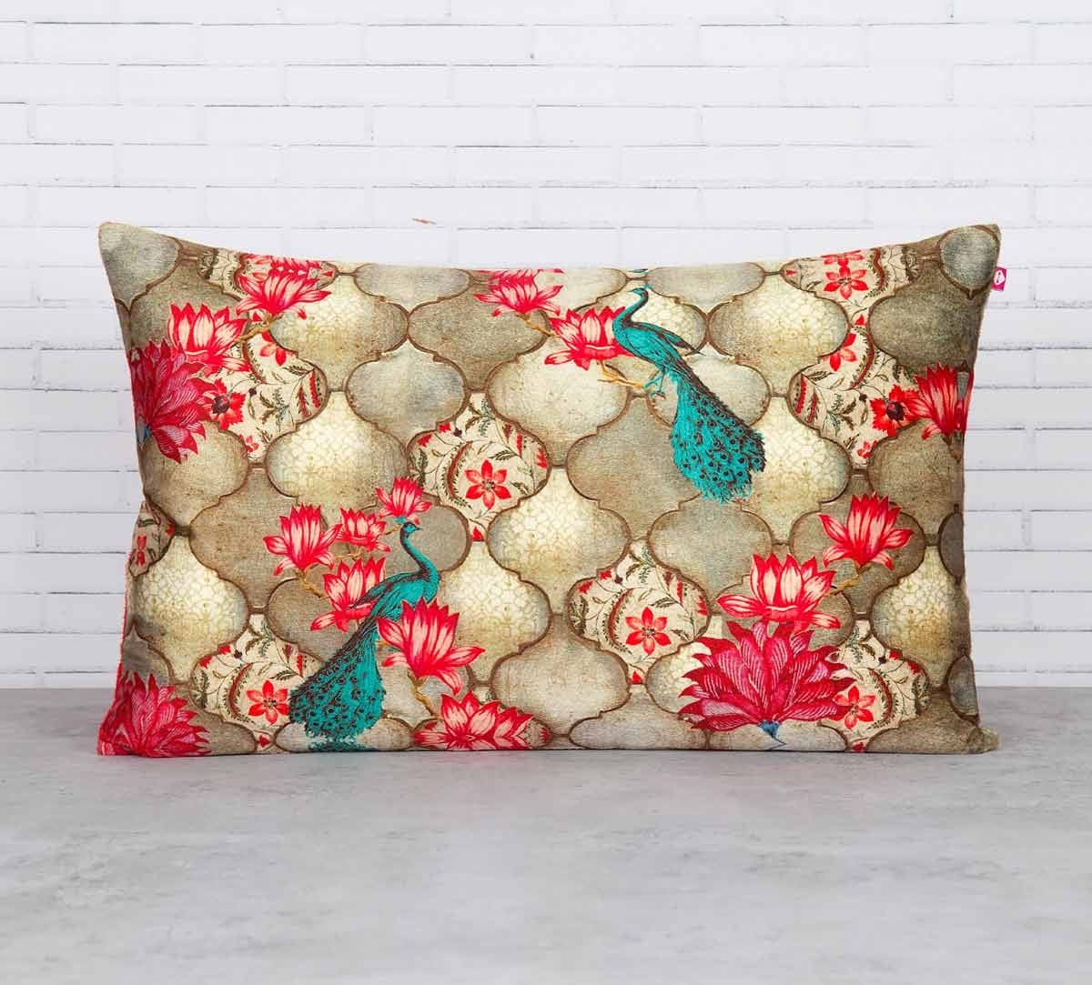 Peacocks Lotus Orchard 20" x 12" Blended Velvet Cushion Cover