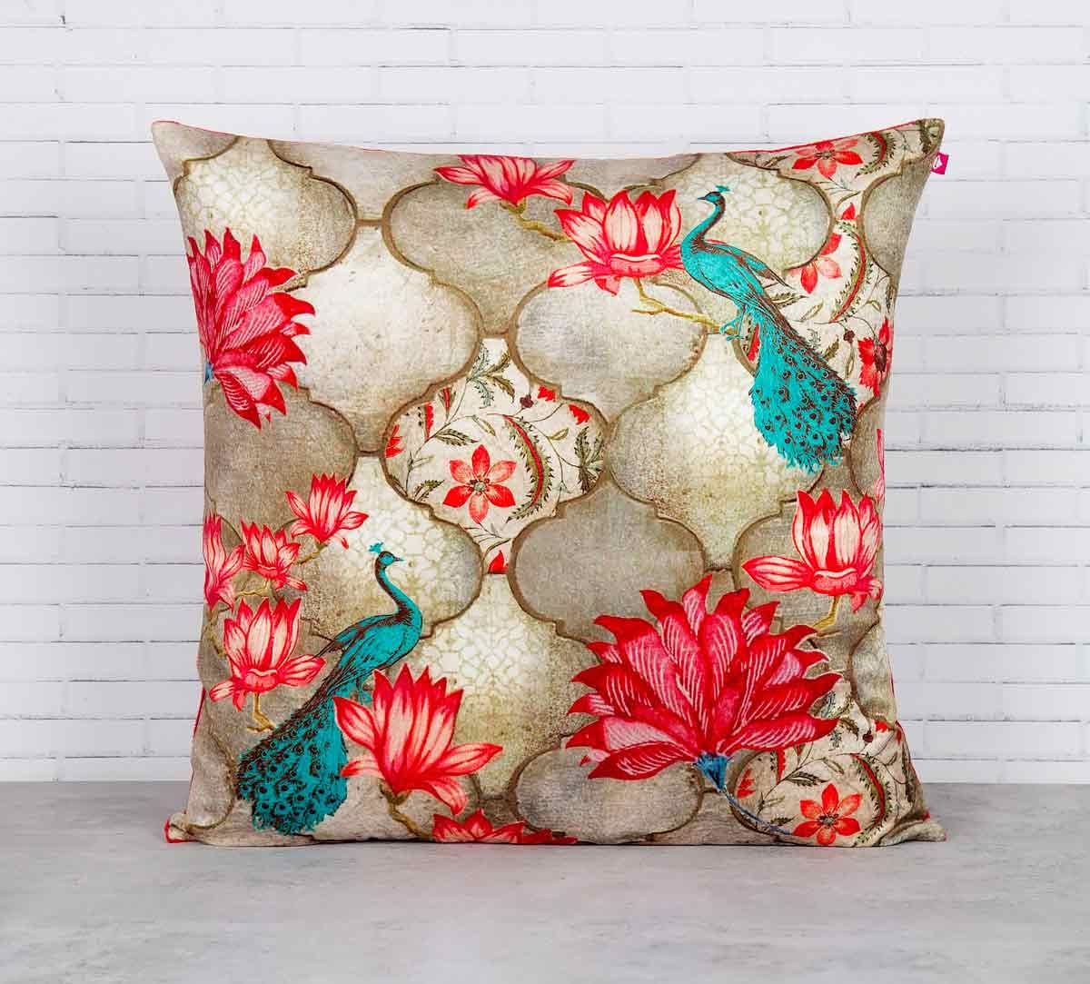 Peacocks Lotus Orchard Blended Velvet Cushion Cover