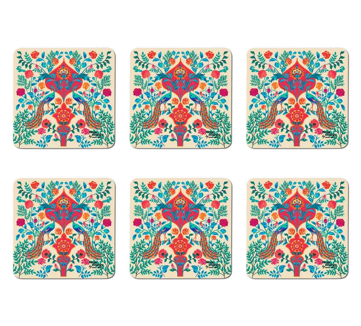 Pistachio Birds and Floral Burst Table Coaster Set of 6