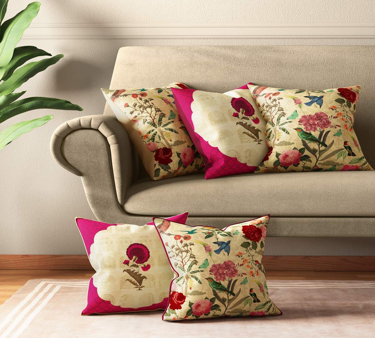 Poppy Bird Land Cushion Cover Set of 5