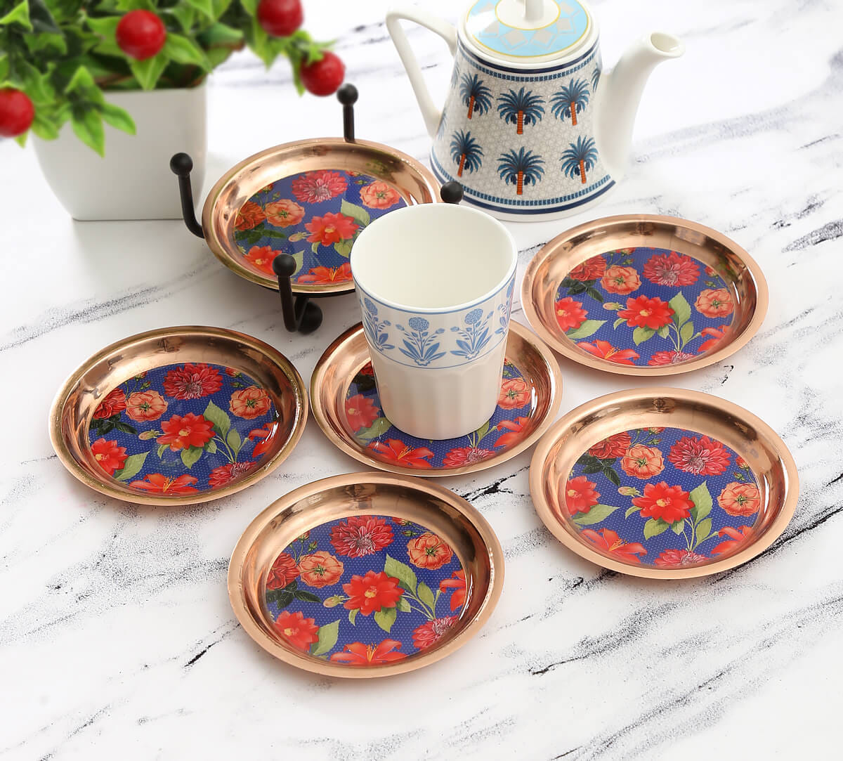 Red Blooms Coaster Set of 6