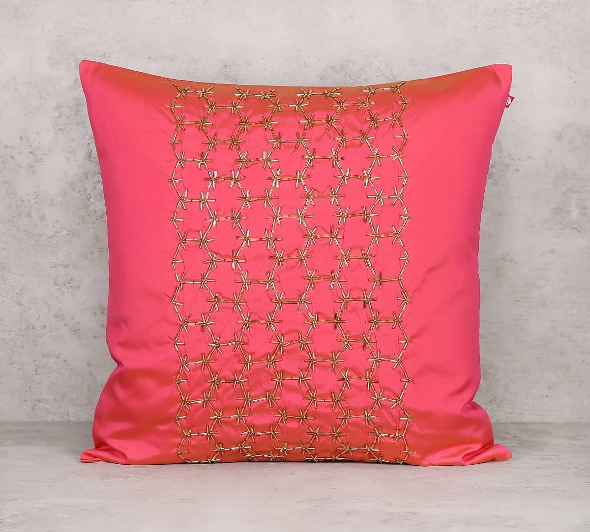 Rice Bead Hand Work Pink Cushion Cover