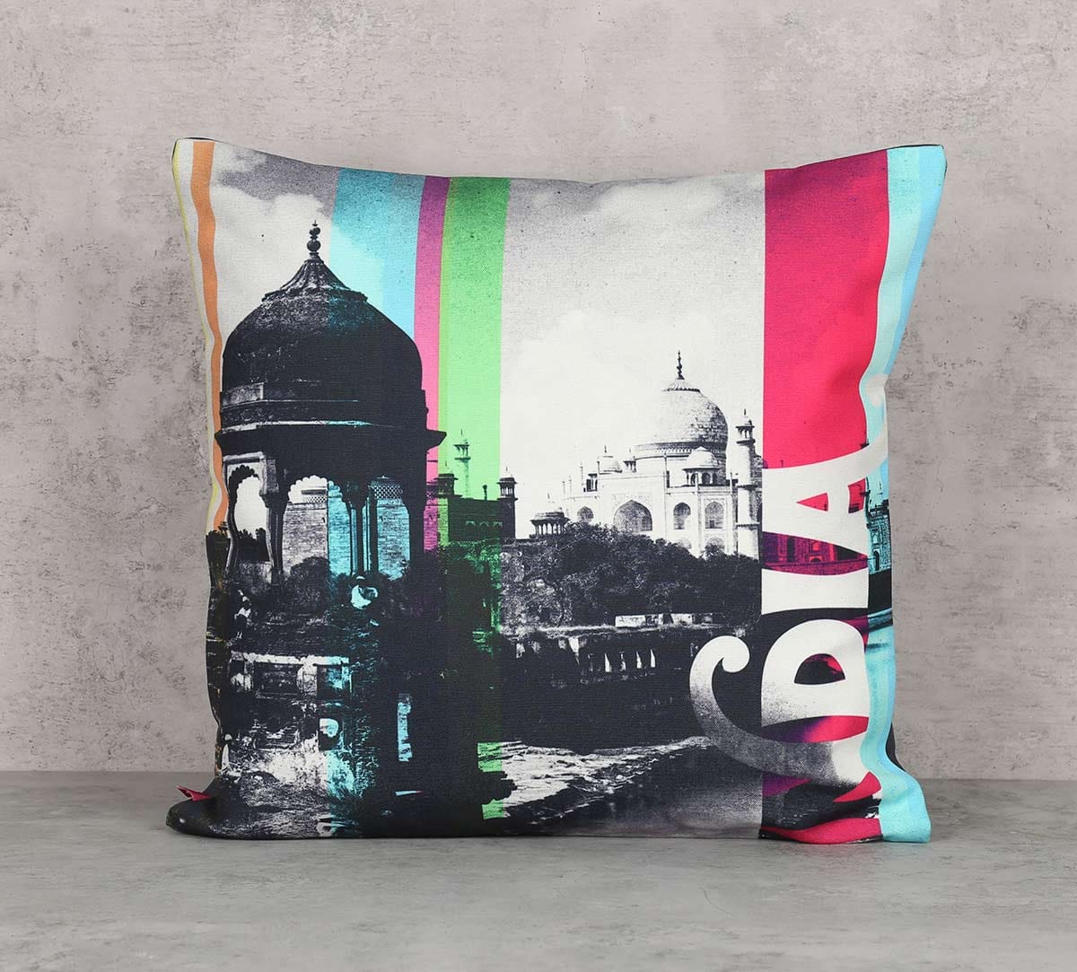 Strokes of India Canvas Blend Cushion Cover