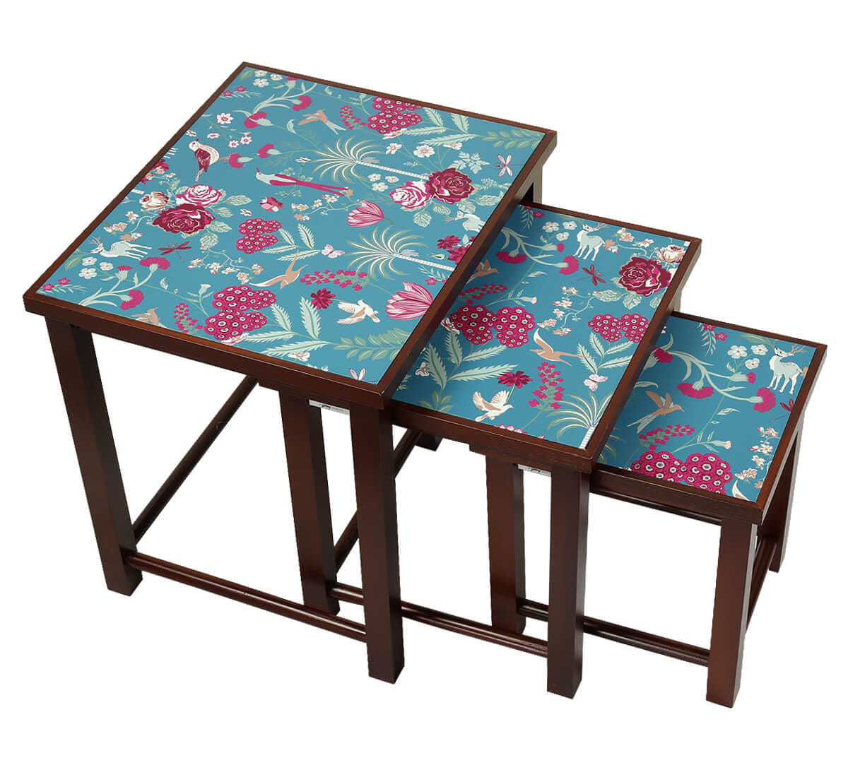 Teal Floral Galore Nesting Table