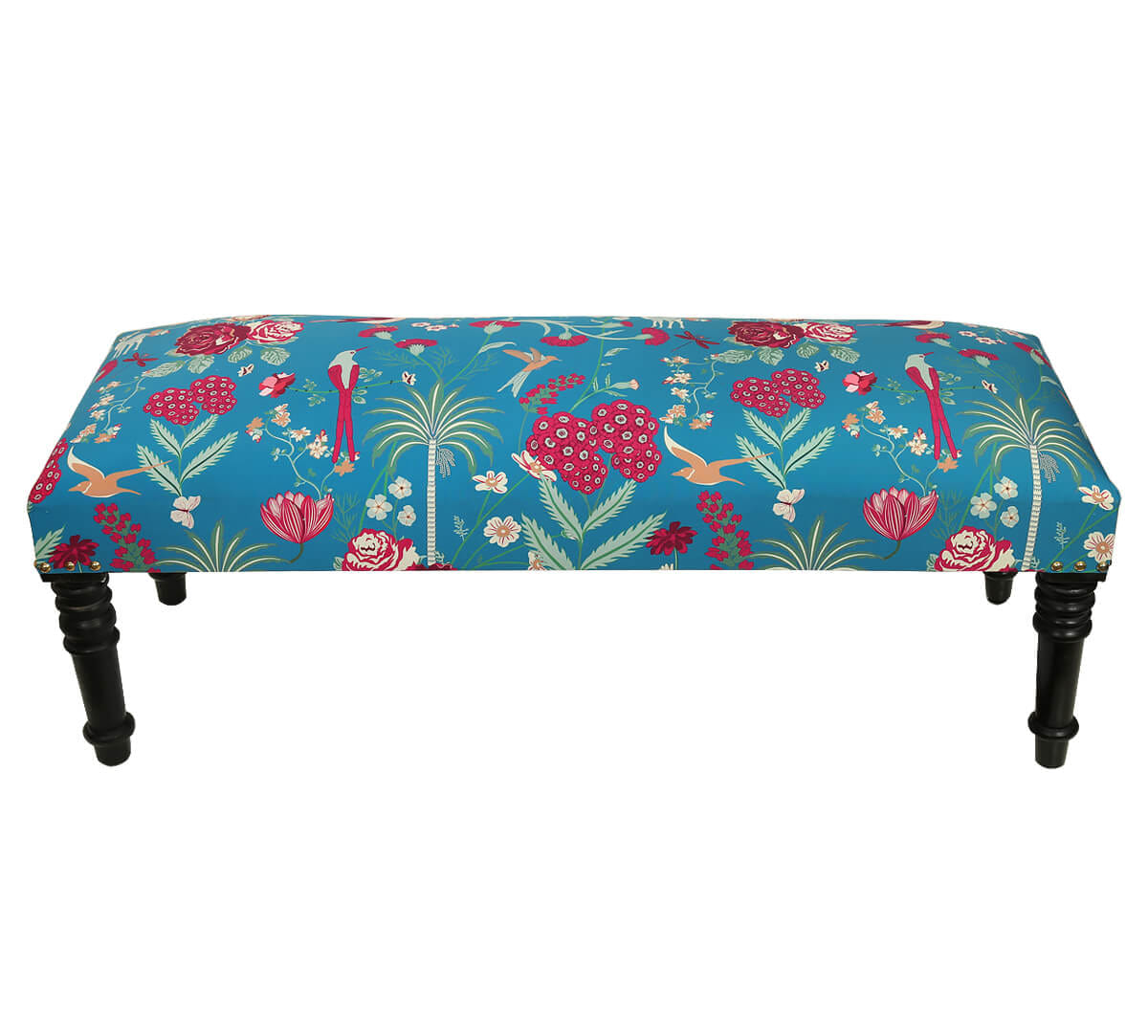 Teal Floral Galore Wooden Bench