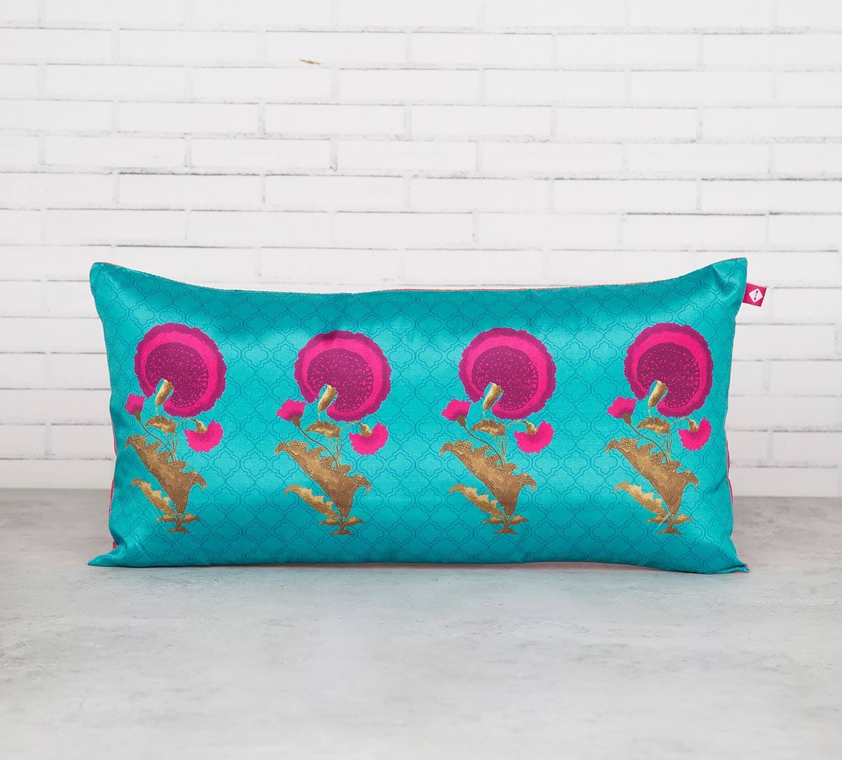 Teal Flower Regalia 16" x 8" Blended Taf Silk Cushion Cover