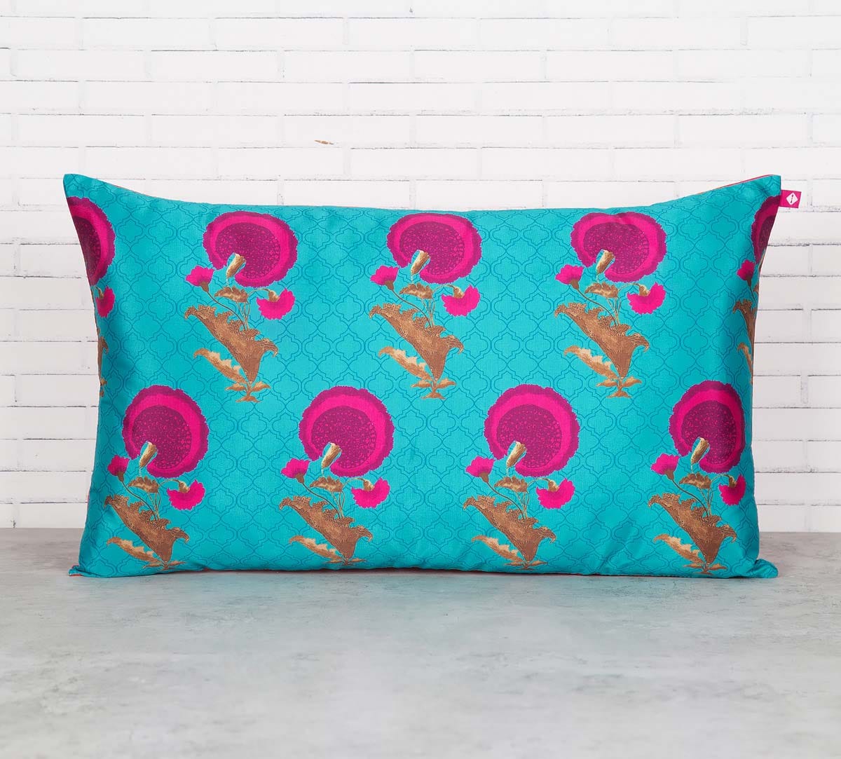 Teal Flower Regalia 20" x 12" Blended Taf Silk Cushion Cover