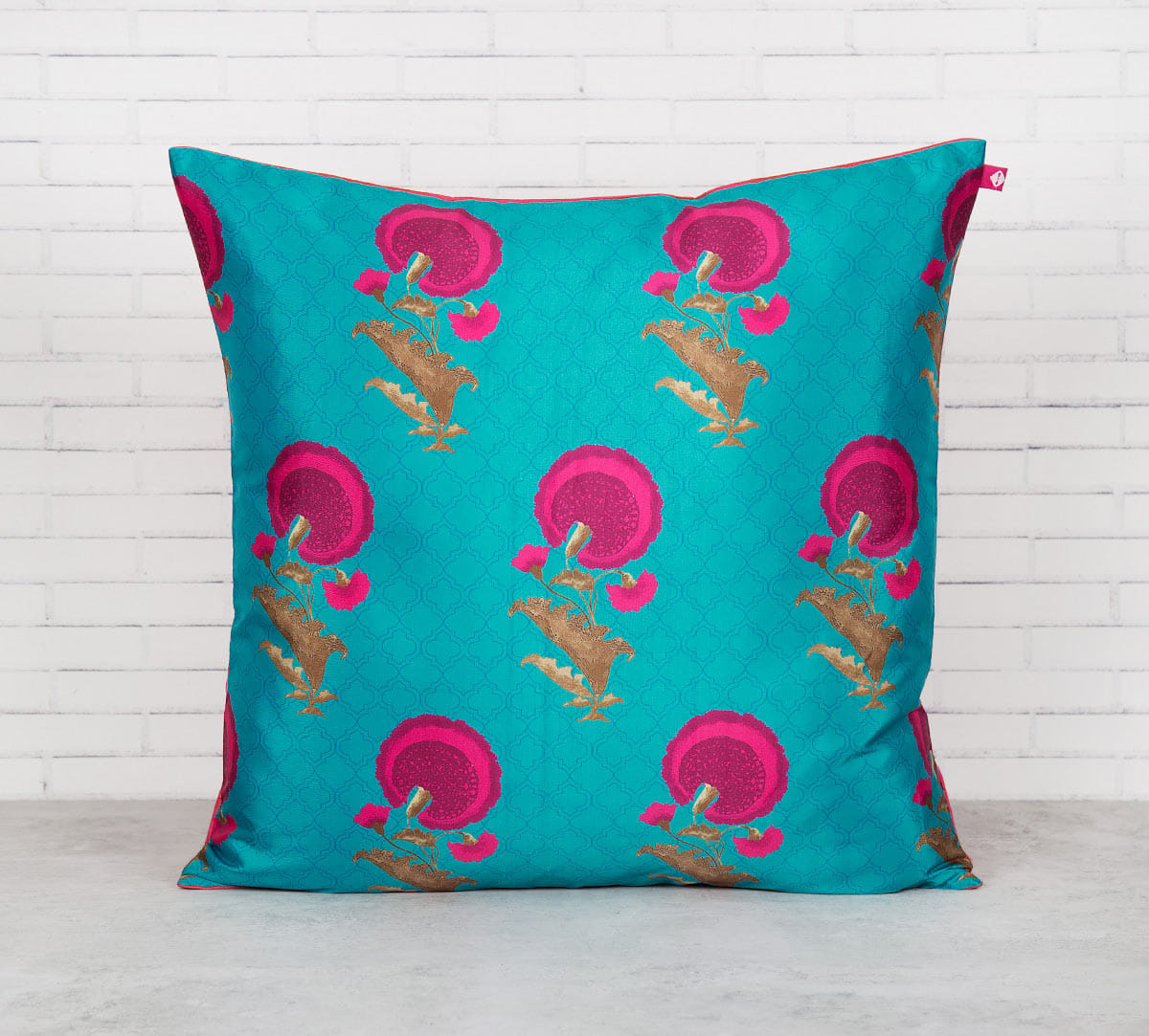 Teal Flower Regalia Blended Taf Silk Cushion Cover