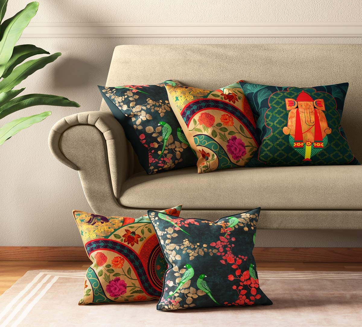 Abstract Ganesha Cushion Cover Set of 5